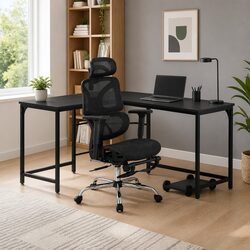 L-Shaped Desk and Ergonomic Chair Set for Home Office