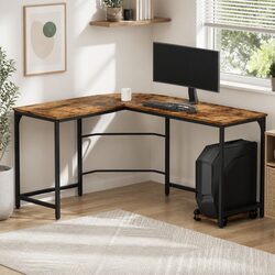 Brown L-Shape Computer Desk for Home Office 147cm