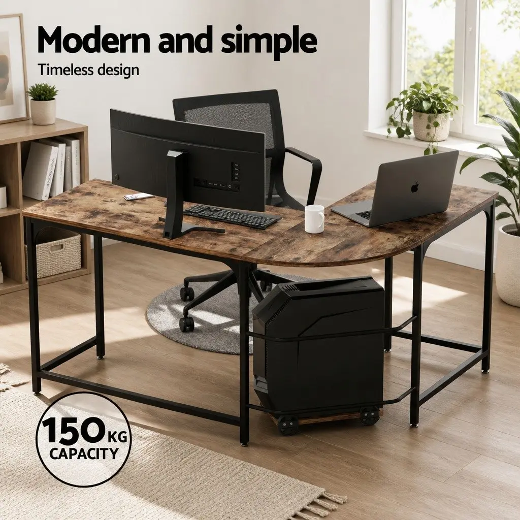Brown L-Shape Computer Desk for Home Office 147cm