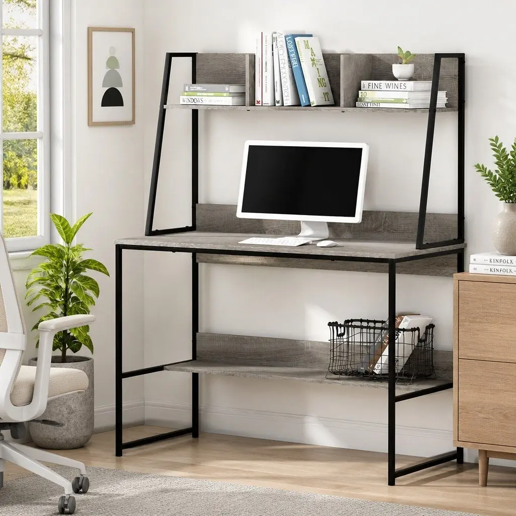 Computer Desk Industrial Grey 100cm Particle Board and Powder-coated Steel