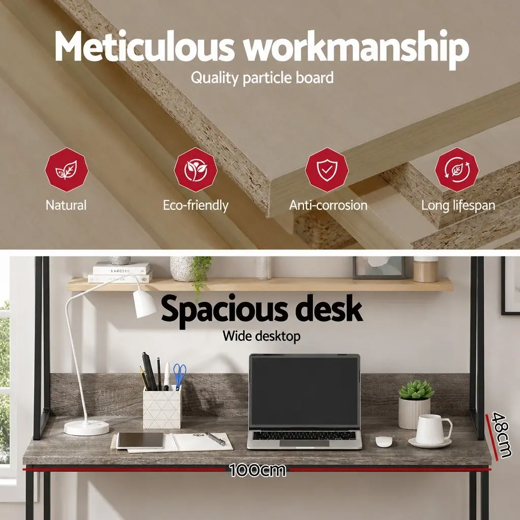 Computer Desk Industrial Grey 100cm Particle Board and Powder-coated Steel