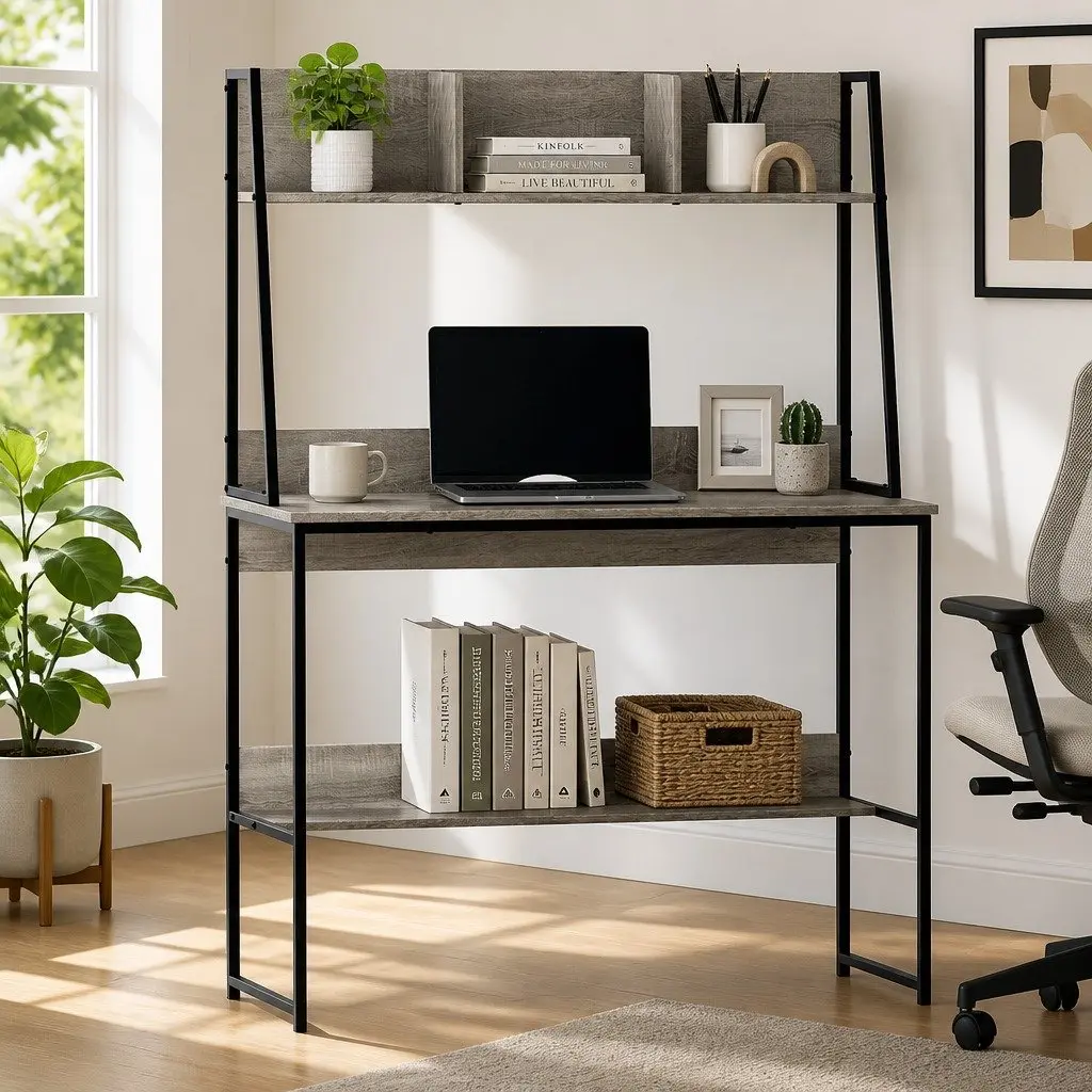 Computer Desk Industrial Grey 100cm Particle Board and Powder-coated Steel