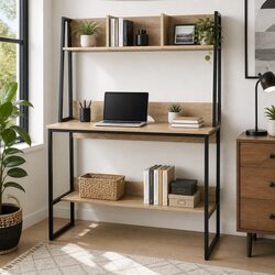 Oak Workstation Computer Desk with Storage for Small Spaces