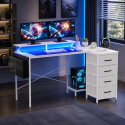 L Shaped Gaming Computer Desk with LED Lighting 140cm