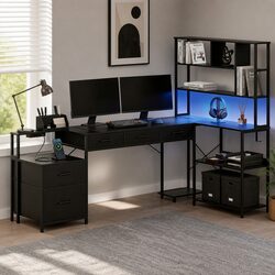 L Shaped Gaming Computer Desk 200cm with LED Lights