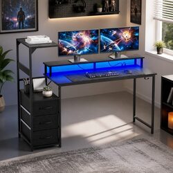 L Shaped Gaming Desk with RGB Lights and Power Access