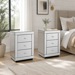 Set of 2 Elegant Silver Mirrored Bedside Tables