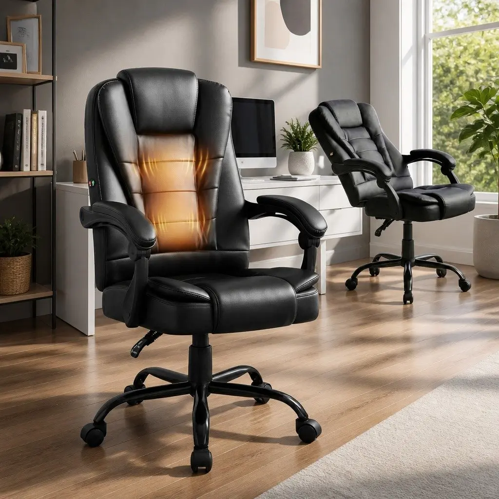Executive Massage Office Chair in Black PU Leather