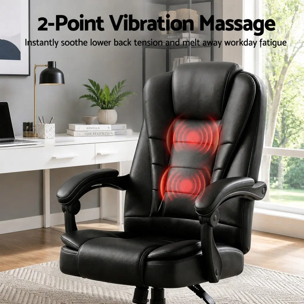 Executive Massage Office Chair in Black PU Leather