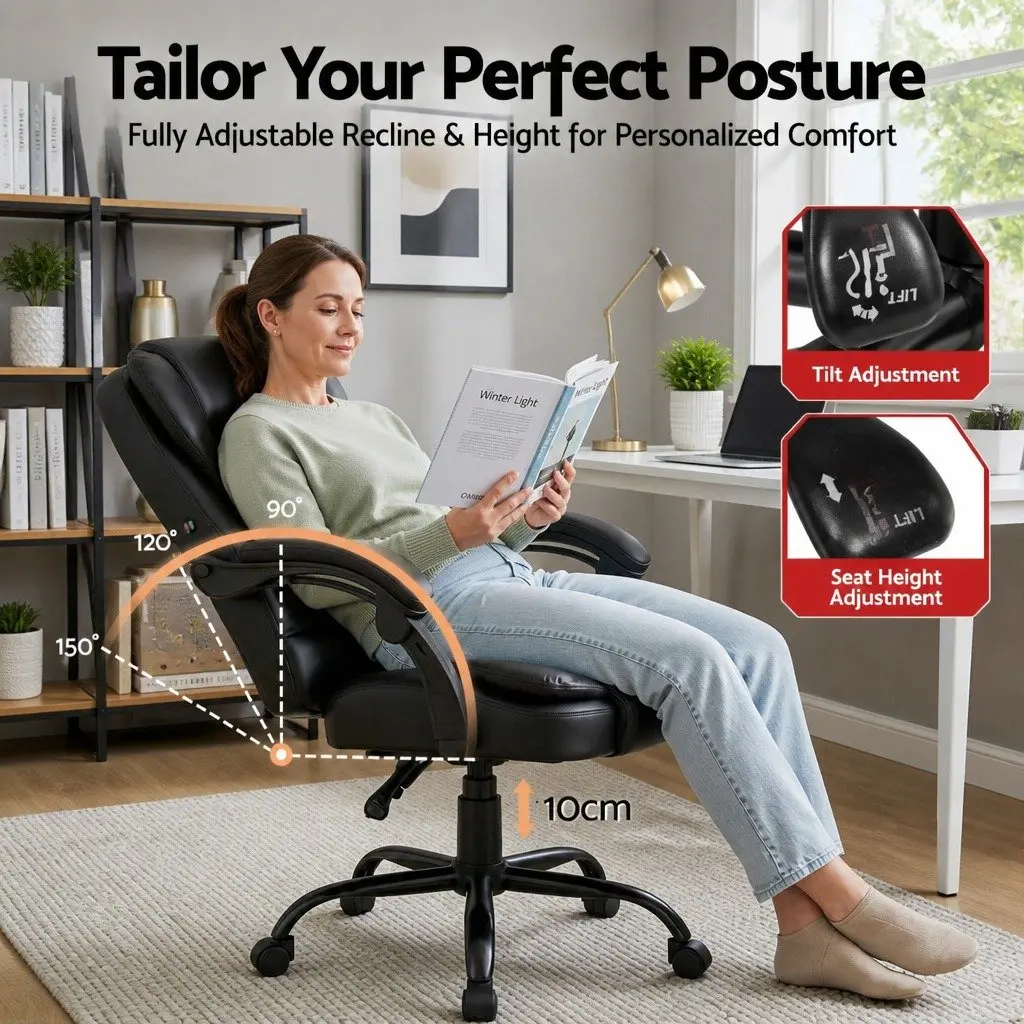 Executive Massage Office Chair in Black PU Leather