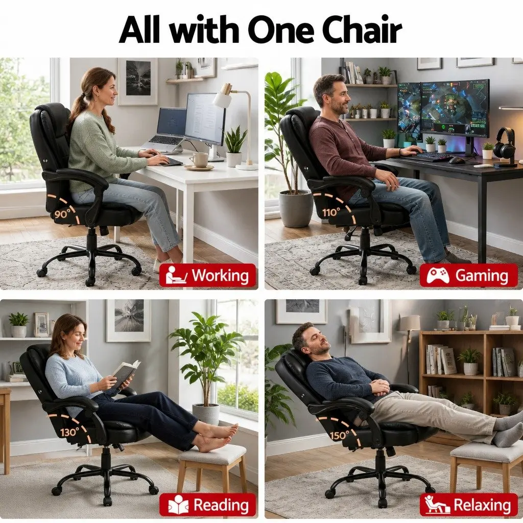 Executive Massage Office Chair in Black PU Leather