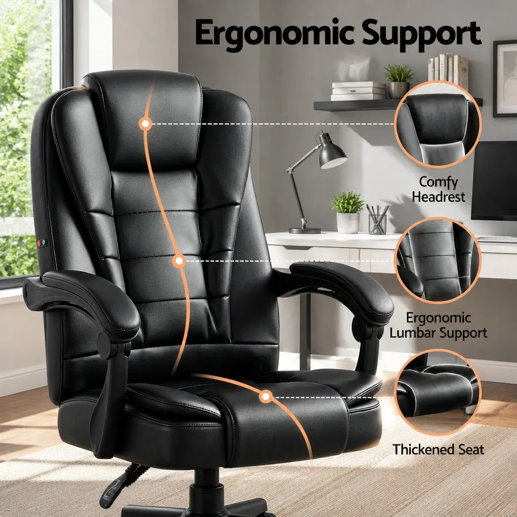 Executive Massage Office Chair in Black PU Leather