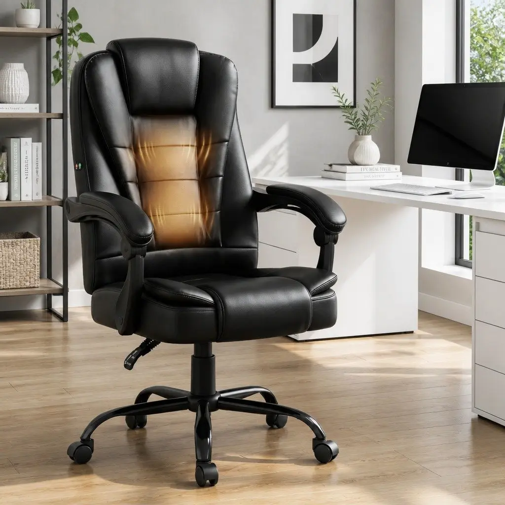 Executive Massage Office Chair in Black PU Leather