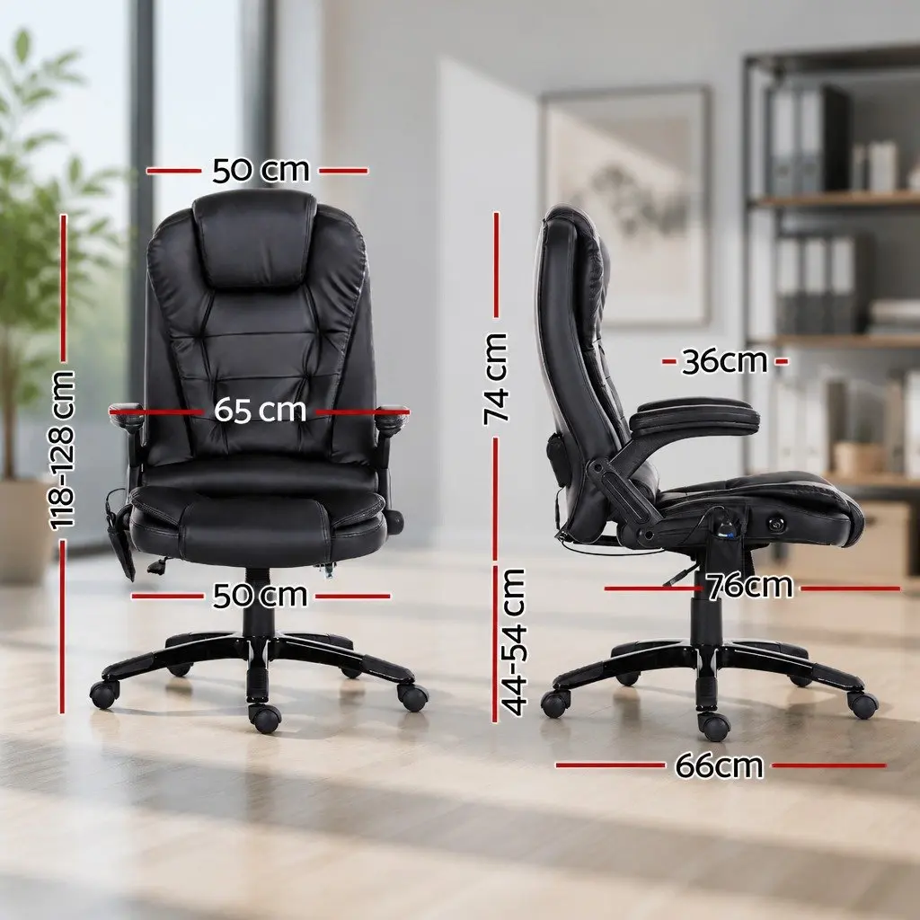 Massage Chair Heated Seat Recliner High Back 8 Point PU Black