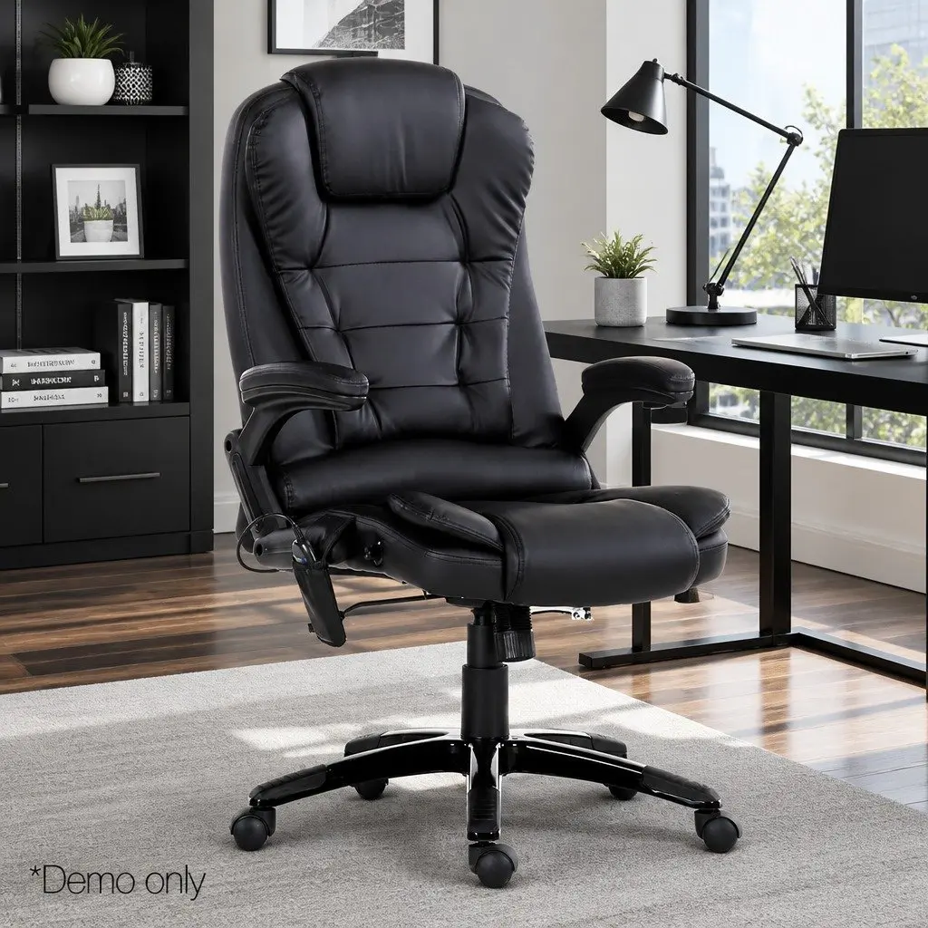Massage Chair Heated Seat Recliner High Back 8 Point PU Black