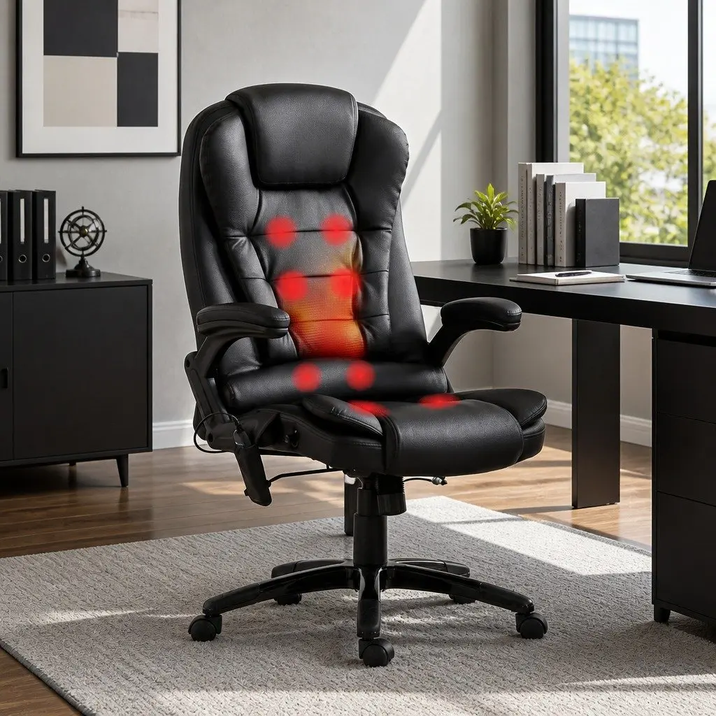 Massage Chair Heated Seat Recliner High Back 8 Point PU Black