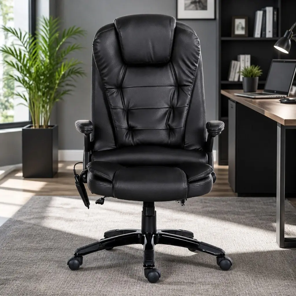 Massage Chair Heated Seat Recliner High Back 8 Point PU Black