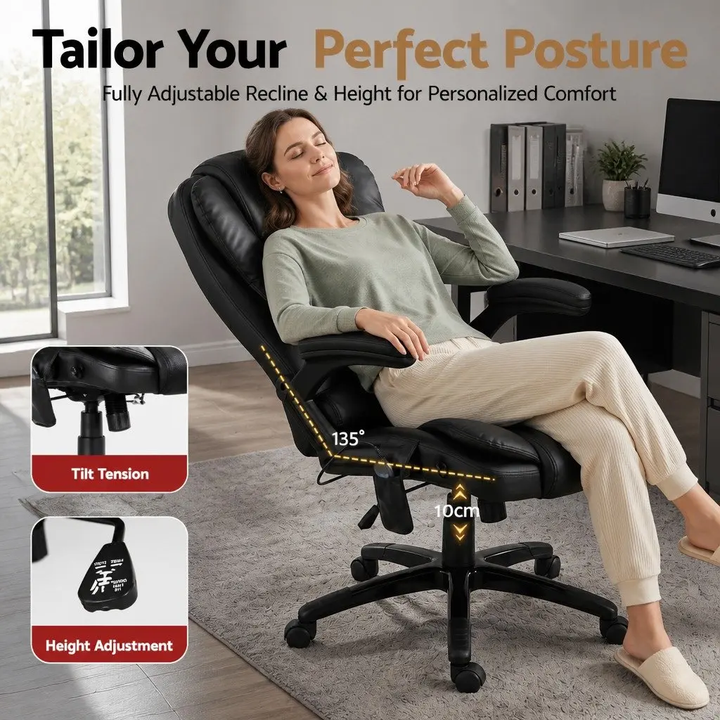 Massage Chair Heated Seat Recliner High Back 8 Point PU Black
