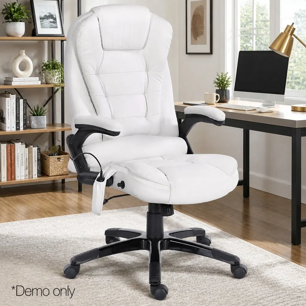 High Back Heated Massage Office Chair in White