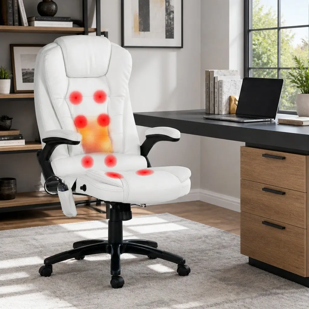 High Back Heated Massage Office Chair in White