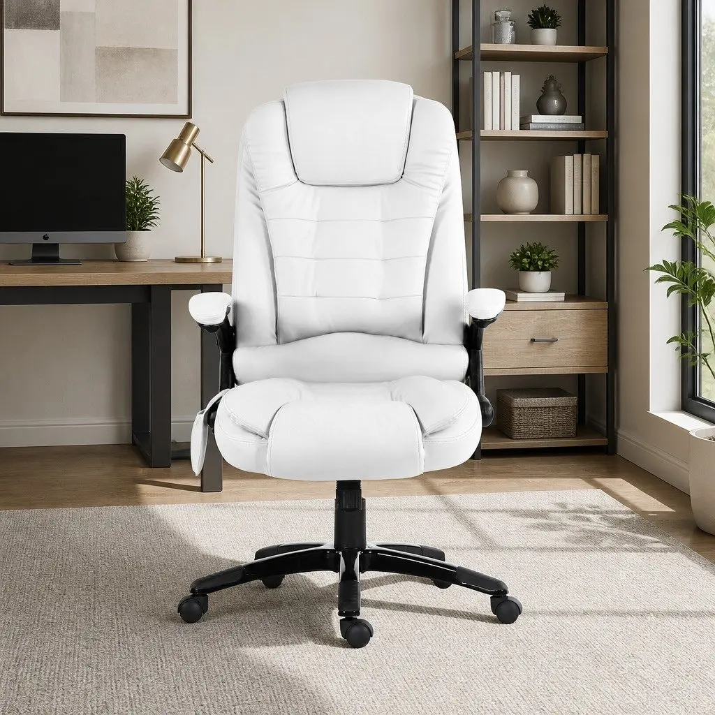 High Back Heated Massage Office Chair in White