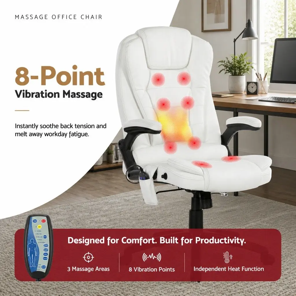 High Back Heated Massage Office Chair in White