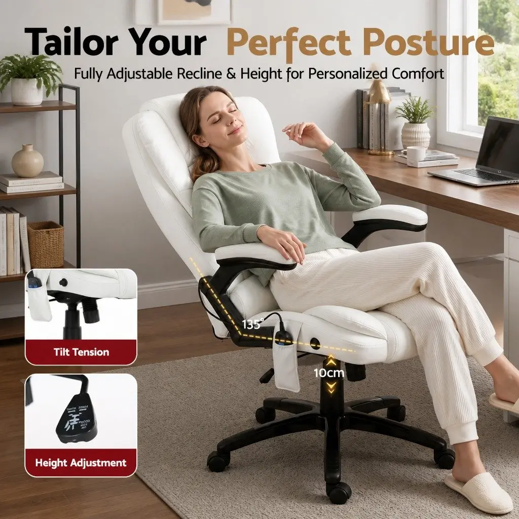 High Back Heated Massage Office Chair in White