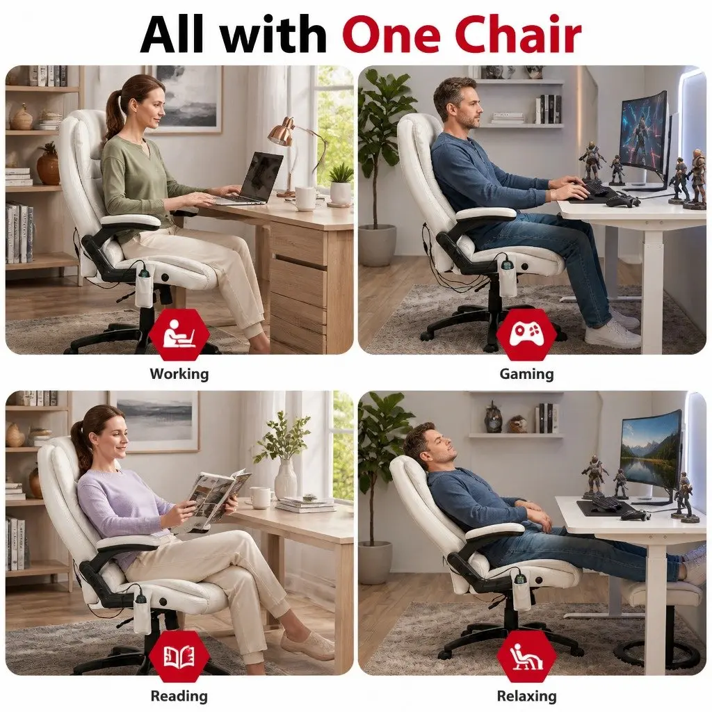 High Back Heated Massage Office Chair in White