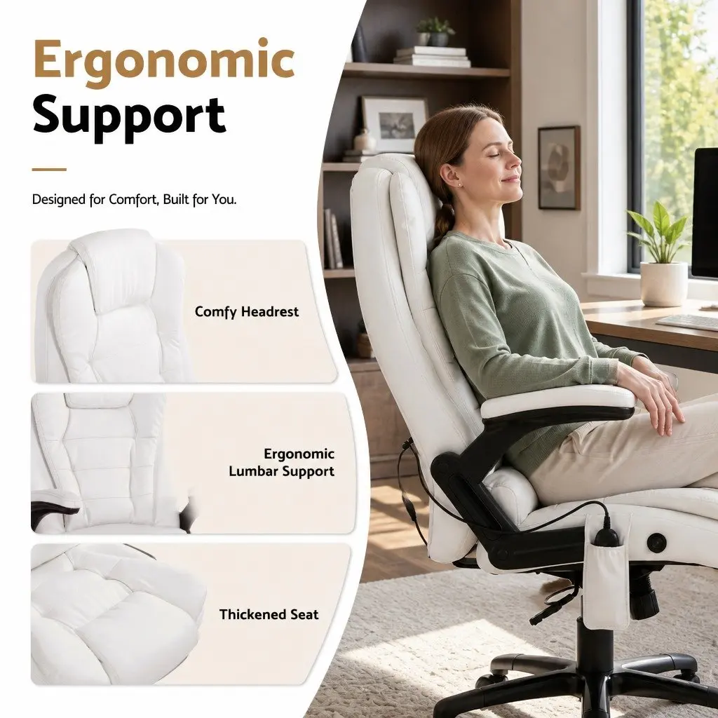 High Back Heated Massage Office Chair in White