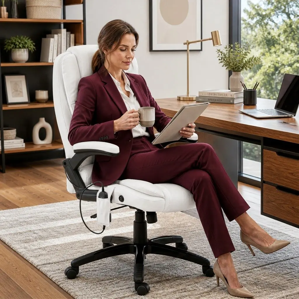 High Back Heated Massage Office Chair in White