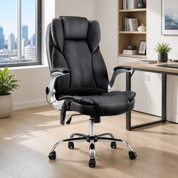 8 Point Massage Office Chair High Back PU Leather Vibration Black Work