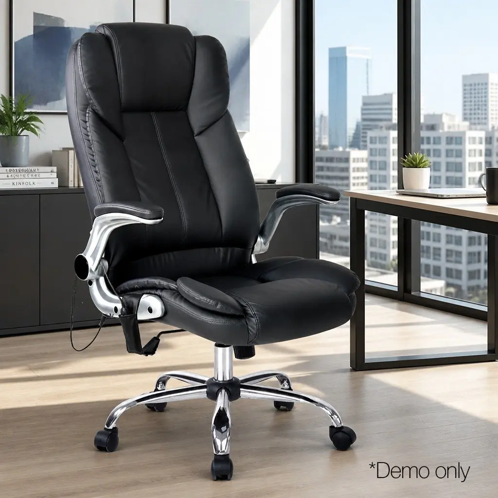 8 Point Massage Office Chair High Back PU Leather Vibration Black Work