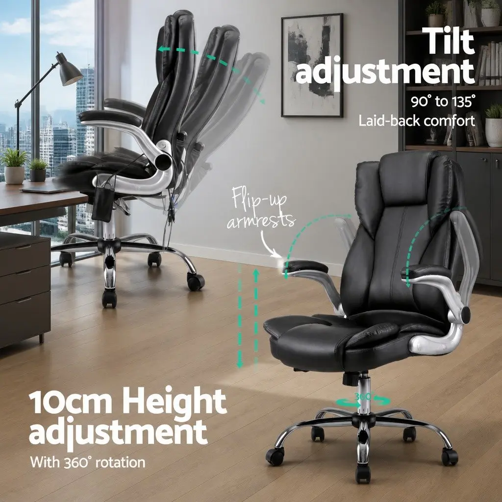 8 Point Massage Office Chair High Back PU Leather Vibration Black Work