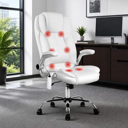 8-Point Massage Office Chair High Back White PU Leather