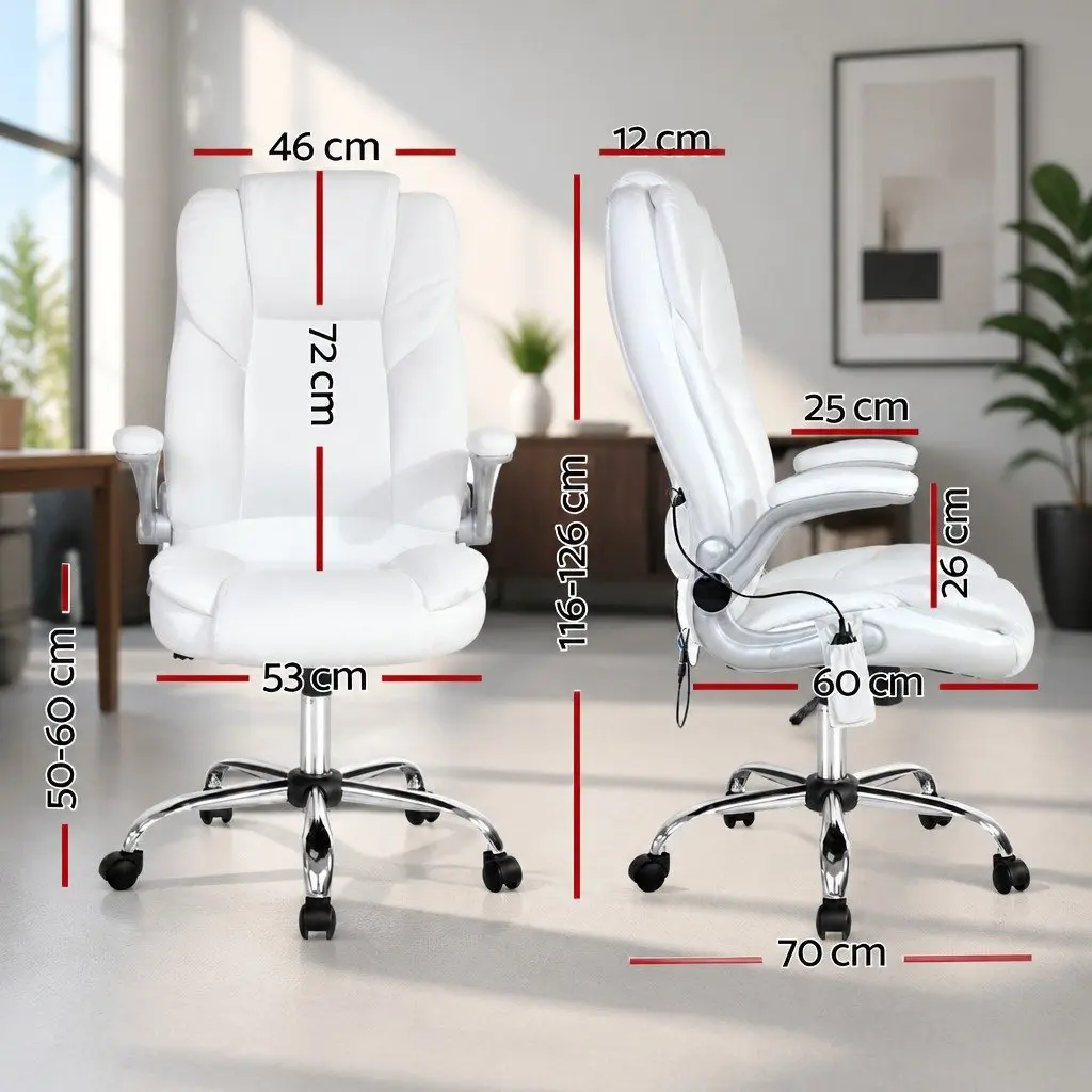 8-Point Massage Office Chair High Back White PU Leather