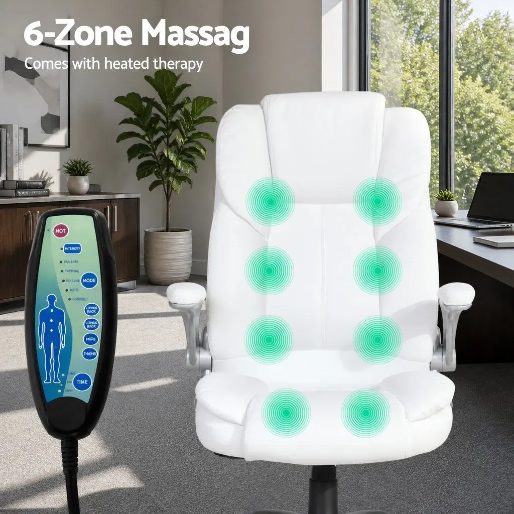 8-Point Massage Office Chair High Back White PU Leather