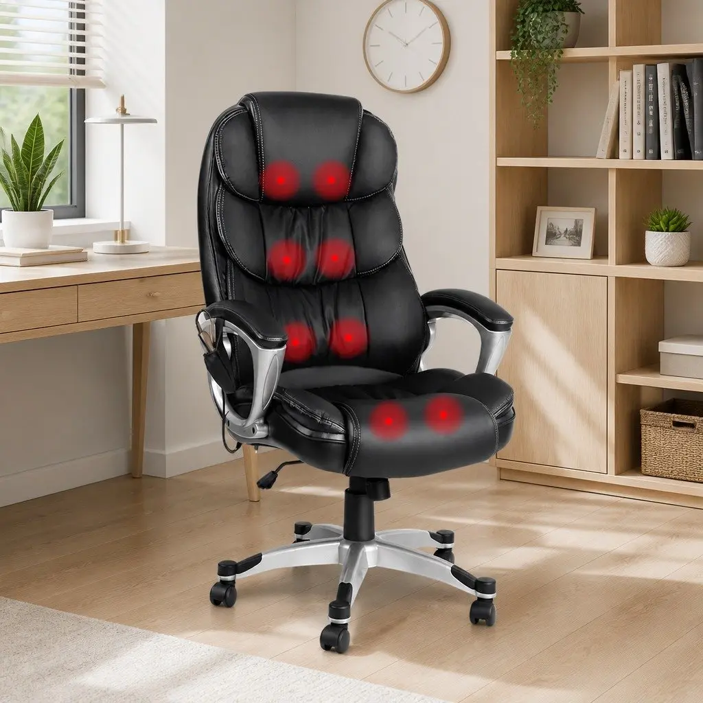 High Back Heated Massage Office Chair in Black PU Leather