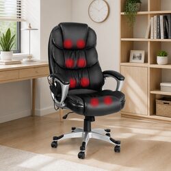 High Back Heated Massage Office Chair in Black PU Leather