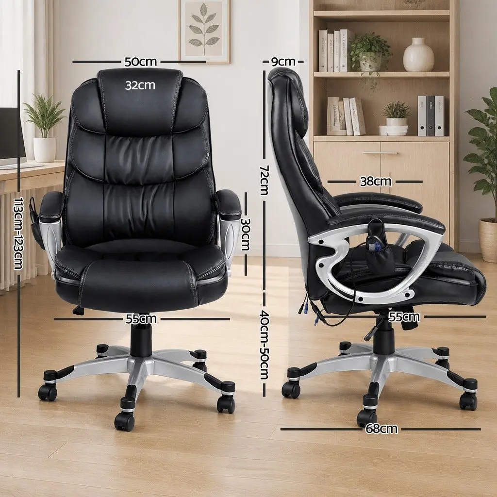 High Back Heated Massage Office Chair in Black PU Leather