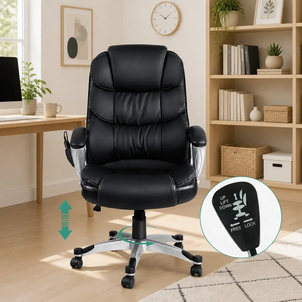 High Back Heated Massage Office Chair in Black PU Leather