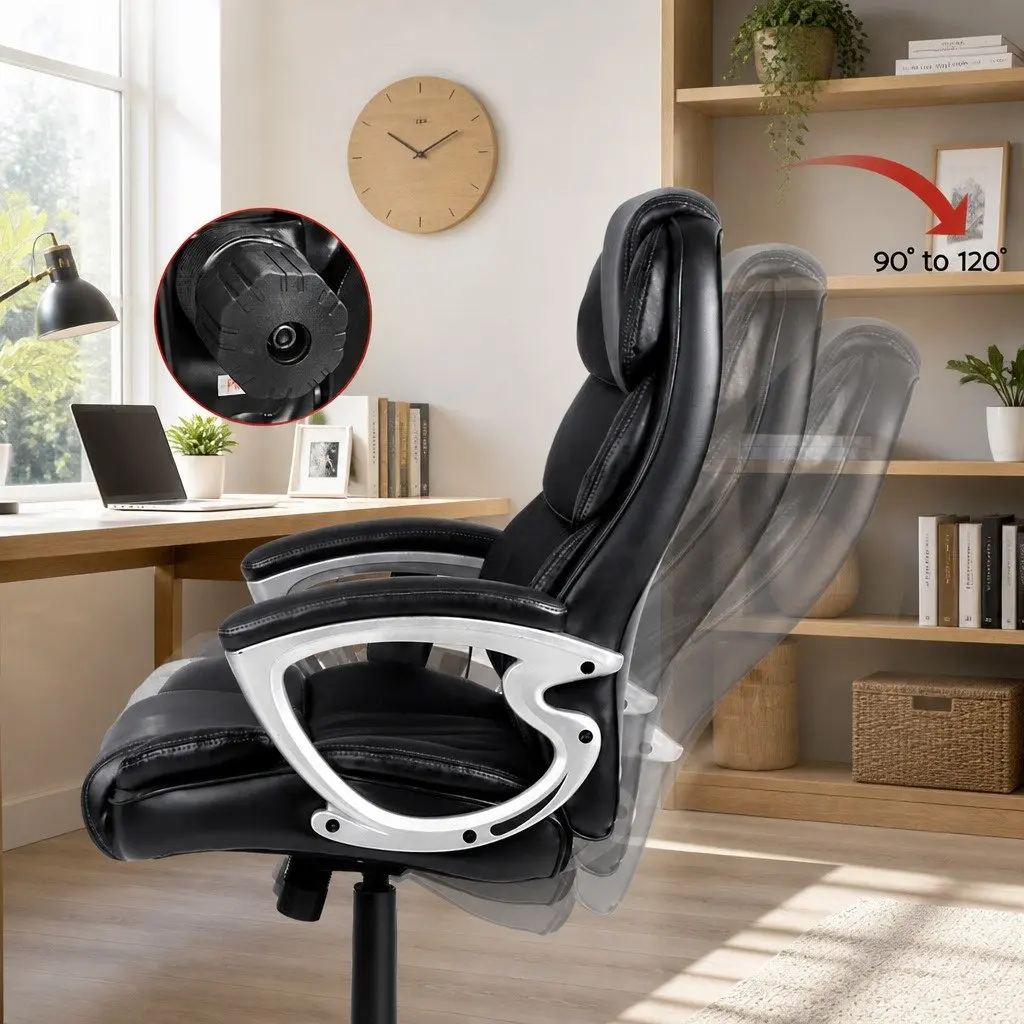 High Back Heated Massage Office Chair in Black PU Leather