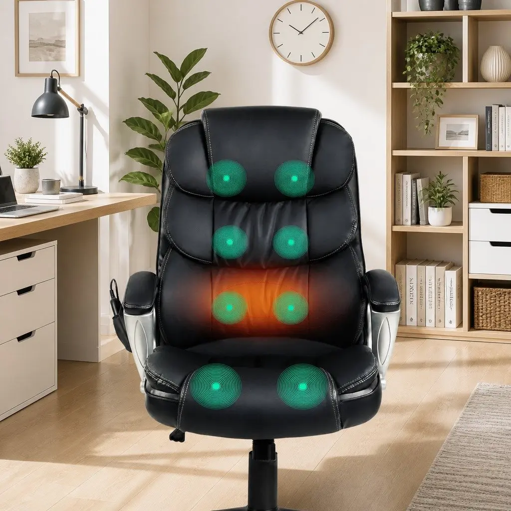 High Back Heated Massage Office Chair in Black PU Leather