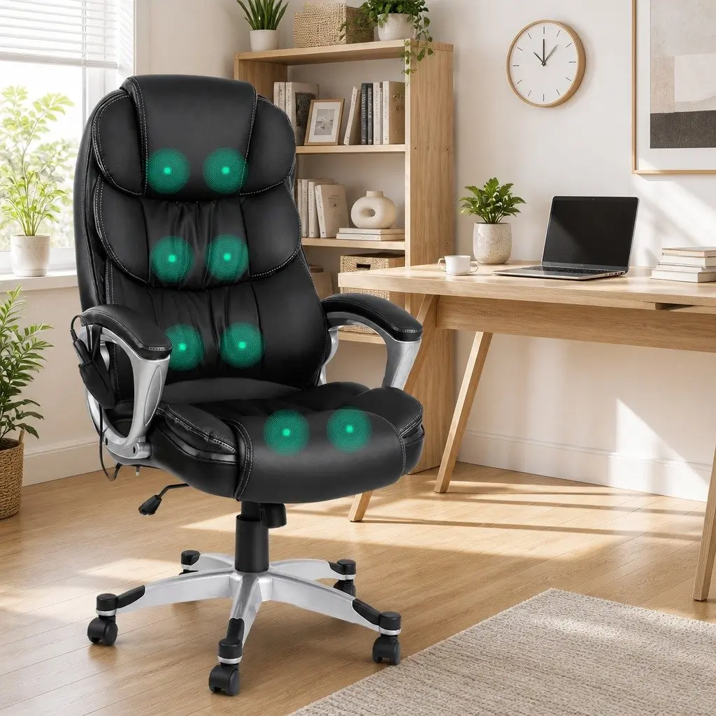 High Back Heated Massage Office Chair in Black PU Leather