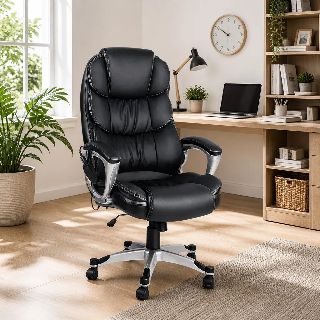 High Back Heated Massage Office Chair in Black PU Leather