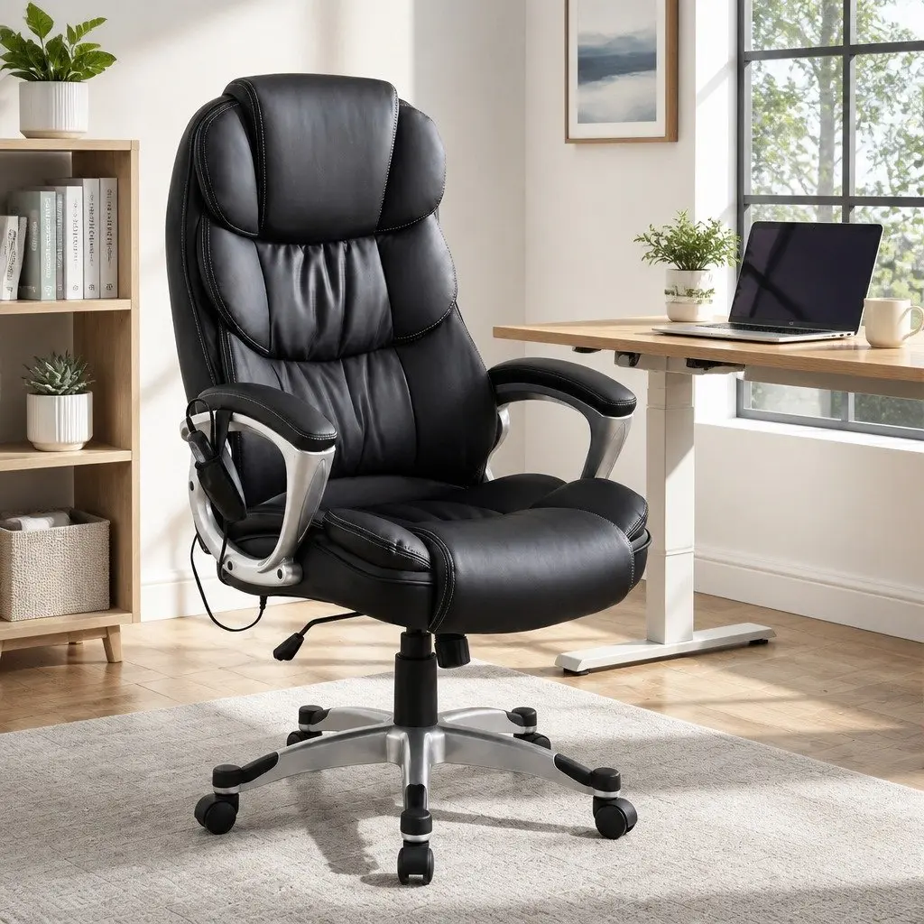 High Back Heated Massage Office Chair in Black PU Leather