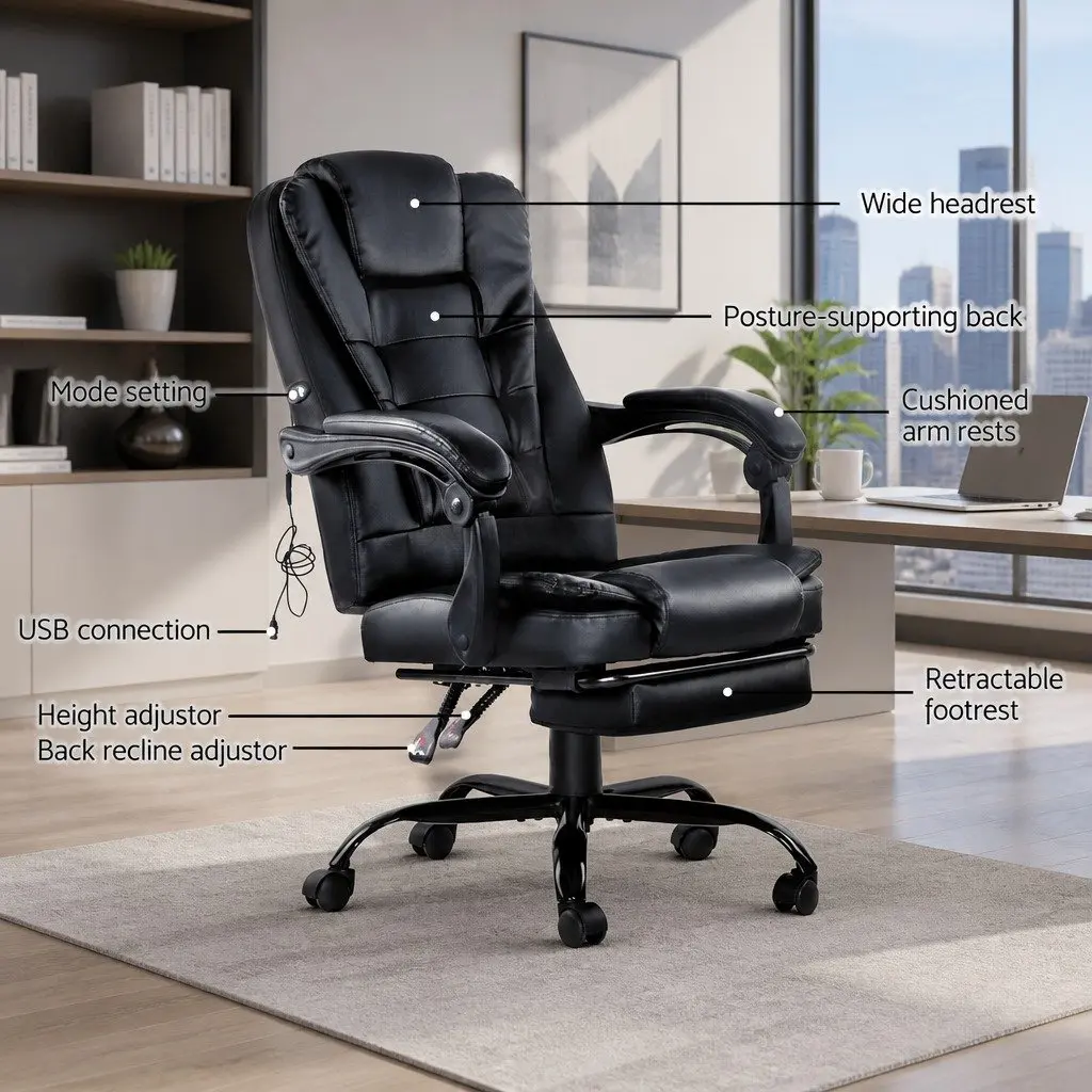 Black PU Leather 2-Zone Massage Office Chair