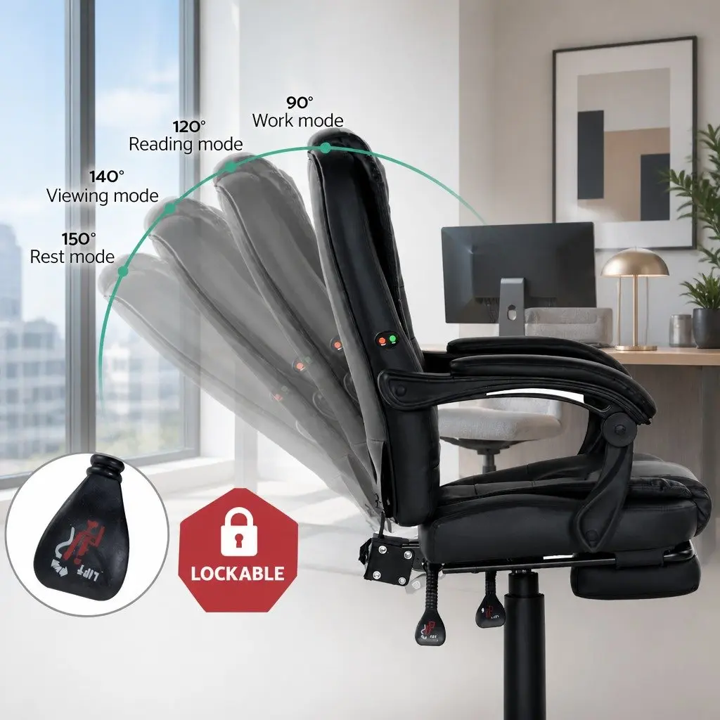 Black PU Leather 2-Zone Massage Office Chair