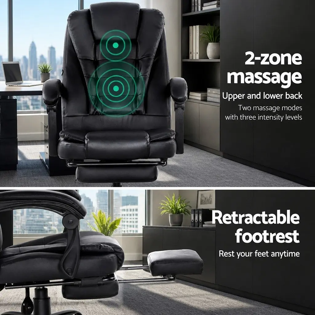 Black PU Leather 2-Zone Massage Office Chair