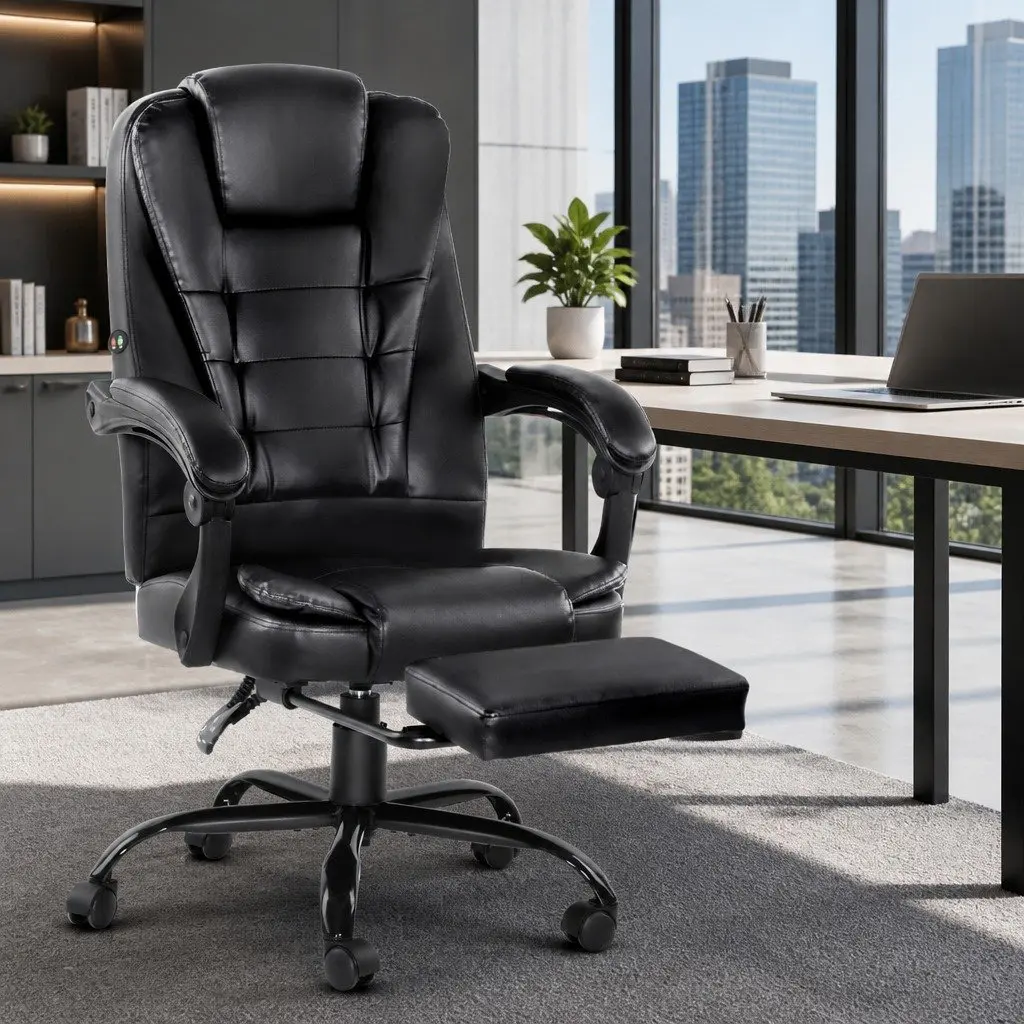 Black PU Leather 2-Zone Massage Office Chair