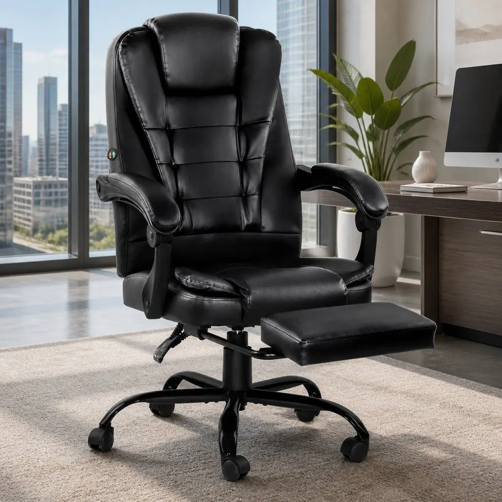 Black PU Leather 2-Zone Massage Office Chair
